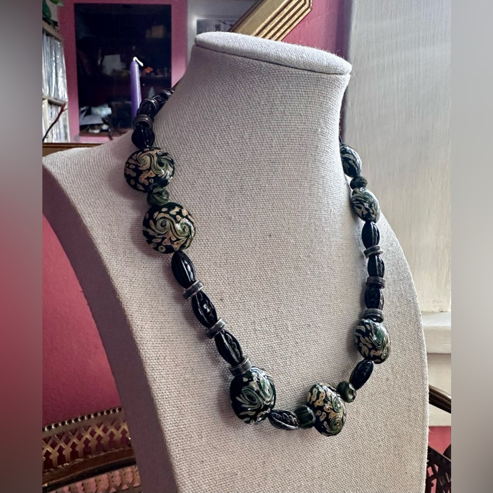 Vintage Event Horizon Artisan Handmade Lampwork Swirled Glass Beaded Necklace